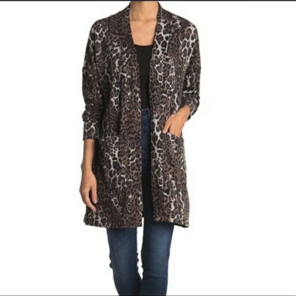 Sanctuary Leopard Print Camp Patch Pocket Knit Ca… - image 1